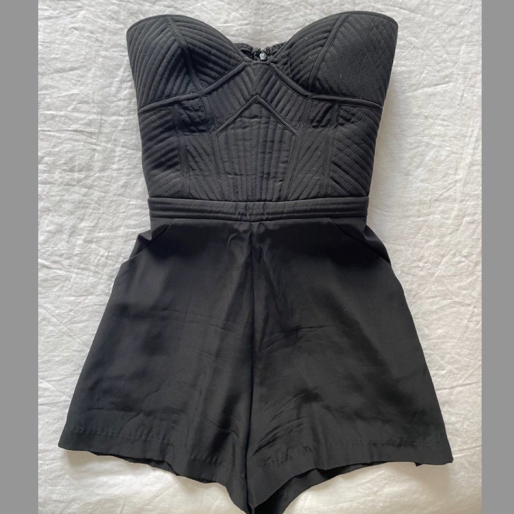 Parker Black Silk Bustier Style Romper
